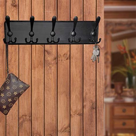 Dseap Coat Rack Wall Mounted 5 Tri Hooks Heavy Duty Wooden Wall Coat Hanger Coat Hook For