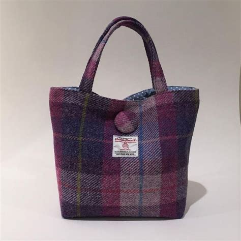 Handcrafted Genuine Blue And Lilac Harris Tweed Tote Bag Etsy Uk