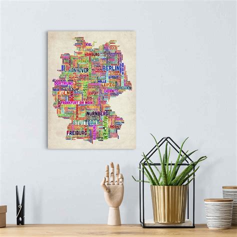 German Cities Text Map Multicolor On Parchment Wall Art Canvas Prints Framed Prints Wall