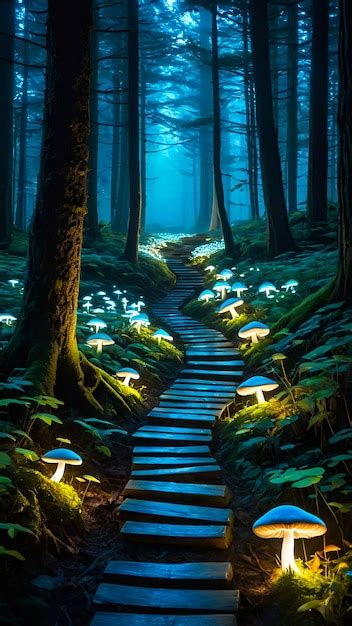 Premium Photo A Glowing Forest Path Illuminated By Bioluminescent