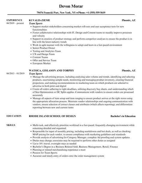 Team Sports Resume Samples Velvet Jobs