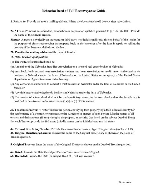 rock county deed  full reconveyance  deed  trust form nebraska