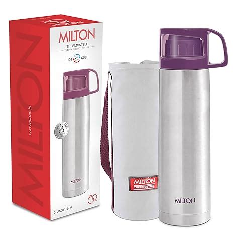Milton Glassy Thermosteel Hours Hot And Cold Water Bottle With Drinking Cup Lid Litre