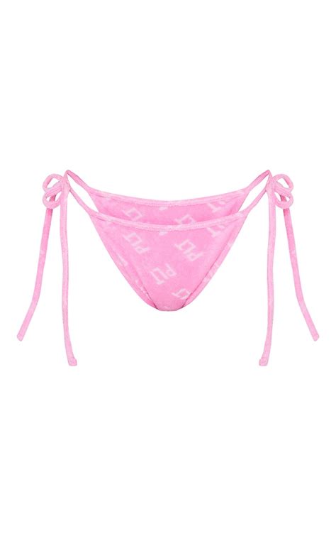 Prettylittlething Pink Embossed Towel Bikini Bottom Prettylittlething