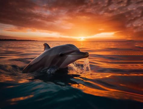 Premium Ai Image Beautiful Dolphin Jumping From The Shining Sunset