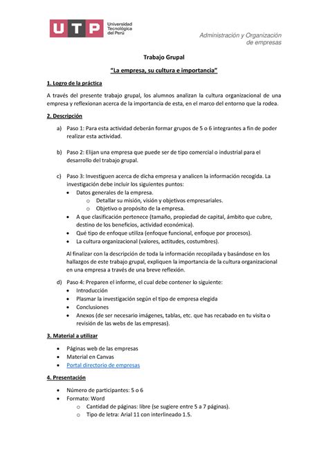 Semana 04 Consigna AC S04 La Empresa Su Cultura E Importancia