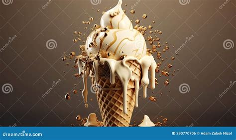 A Ice Cream Cone with Gold Splashing Stock Illustration - Illustration ...