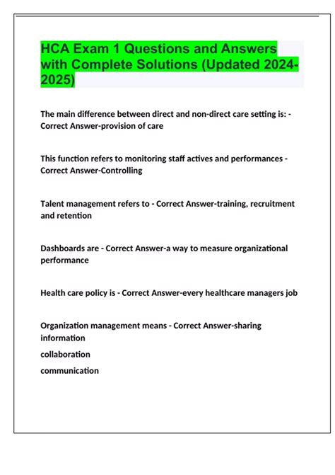 Hca Exam Questions And Answers With Complete Solutions Updated