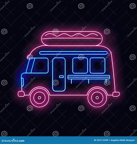 Neon Ice Cream Truck Sign. Glowing Food in Waffle Cone on Food Truck ...