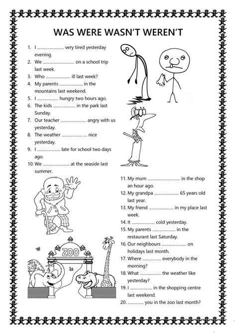 Was Were Wasn T Weren T English Esl Worksheets English Grammar