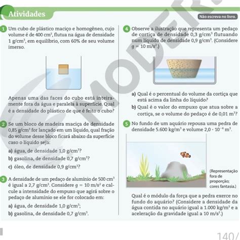 1 Um cubo de plástico maciço e homogêneo cujo volume é de 400 cm³