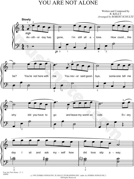 Michael Jackson You Are Not Alone Sheet Music Easy Piano In C Major