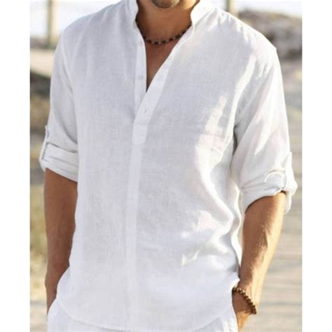 Man White Linen Shirt Beach Wedding Party Special Occasion Etsy