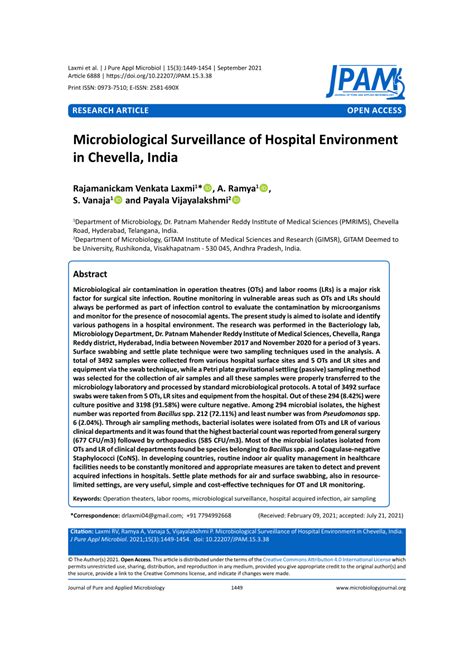 Pdf Microbiological Surveillance Of Hospital Environment In Chevella