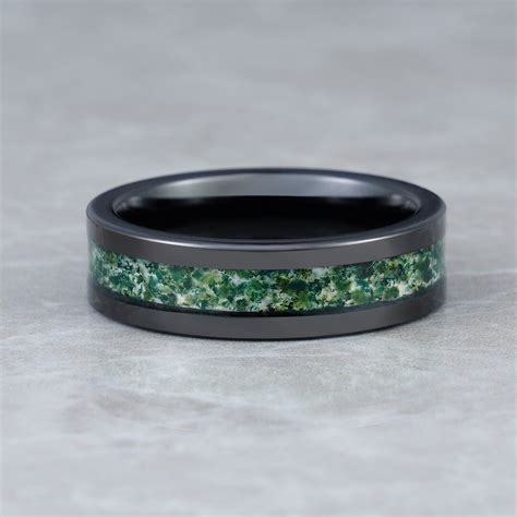 Natural Moss Agate Ring Nature Inspired Ring Men S Women S Tungsten