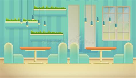 Cartoon Interior of a Modern Cafe Stock Illustration - Illustration of design, greens: 158645921