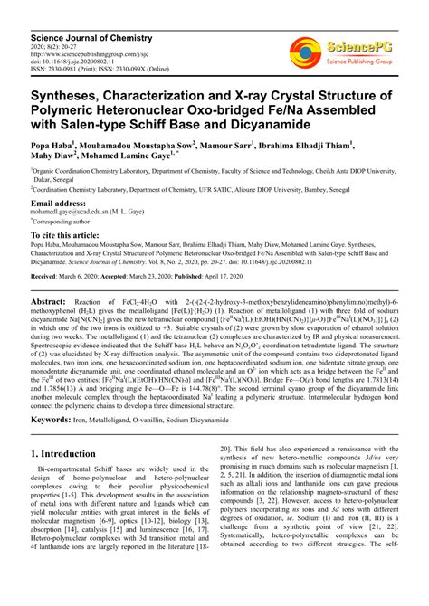 PDF Syntheses Characterization And X Ray Crystal Structure Of