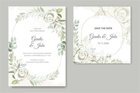 Premium Vector Greenery Wedding Invitation Card Set Template With