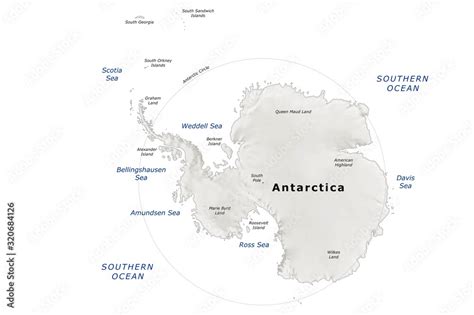 Antarctica political map on white background with terrain relief Stock Illustration | Adobe Stock