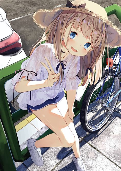 Safebooru 1girl D Bangs Bare Legs Bicycle Blush Bow Brown Hair Car