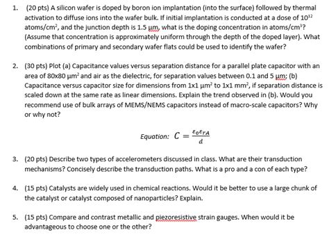 Solved (20 pts) A silicon wafer is doped by boron ion | Chegg.com 