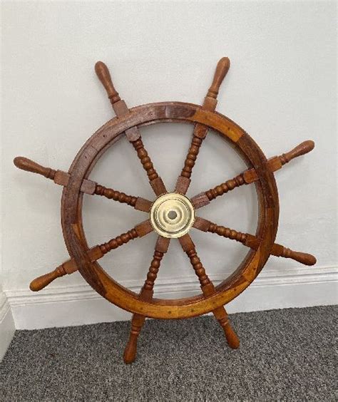 36 Inch Wooden Antique Teak Brass Nautical Big Ship Steering Wheel At