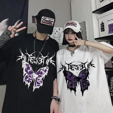 Cheap Harajuku Anime Butterfly Women T Shirt Loose Oversized T Shirt ...