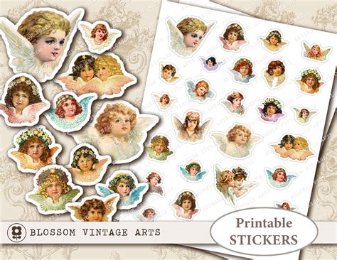 Printable Stickers Vintage Angels Digital Download Collage Etsy