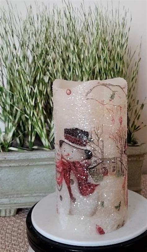 Snowman Winter Flameless Candle W Timer Snowman Flameless Etsy