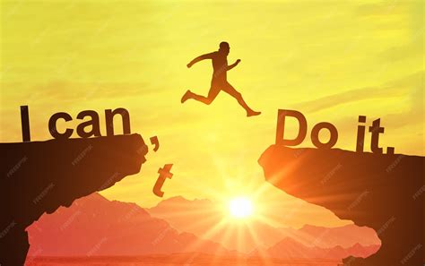 Premium Photo | Silhouette of man jumping and change i can't do it to i ...