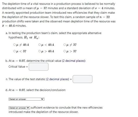 Solved The Depletion Time Of A Vital Resource In A Chegg