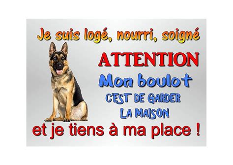 Plaque Attention Chien Humoristique Berger Allemand En M Tal X Cm