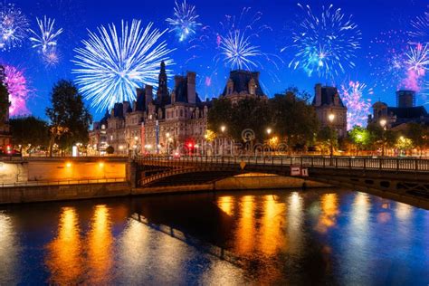 New Year Fireworks Display Over the City Hall of Paris, France Stock ...