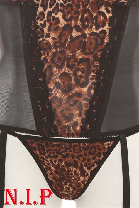 Hot Topic Leopard Mesh Corset Bustier Burlesque Lingerie Set Top Goth Punk Thong Women S Clothing