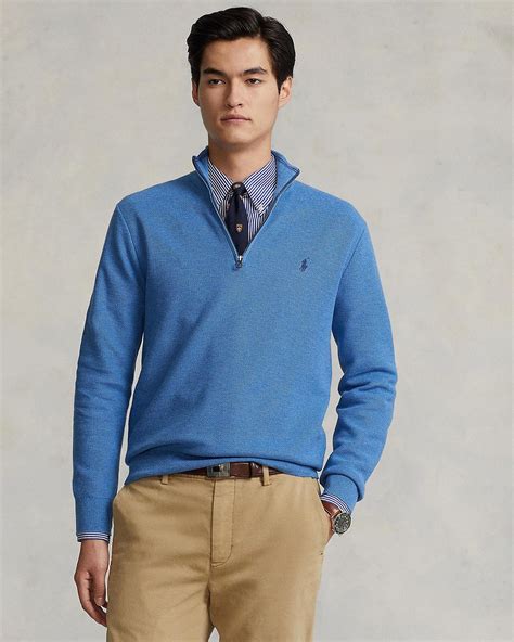 Polo Ralph Lauren Mesh Knit Cotton Quarter Zip Sweater Airrobe