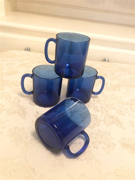 4 France Cobalt Blue Glass Bold Coffee Mugs Glasses With Smooth Design Cobalt Drinking Glasses