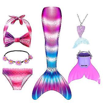 Sommarflicka Sjöjungfru Svans Med Monofin Halloween Kostym Prinsessa Klänning Baddräkt Bikini