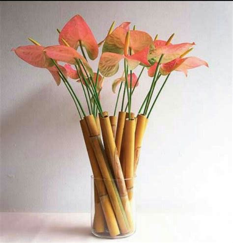 One For My House The Bamboo Sticks The Vase The Artificial Flowers Tropical Flower