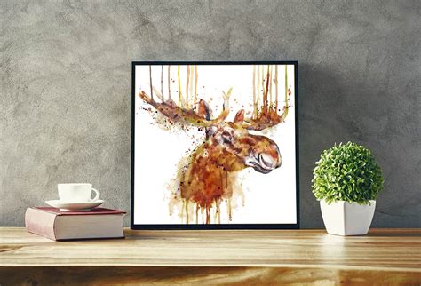 Watercolor Painting of a Moose Head, Aquarelle Moose Poster, Moose ...