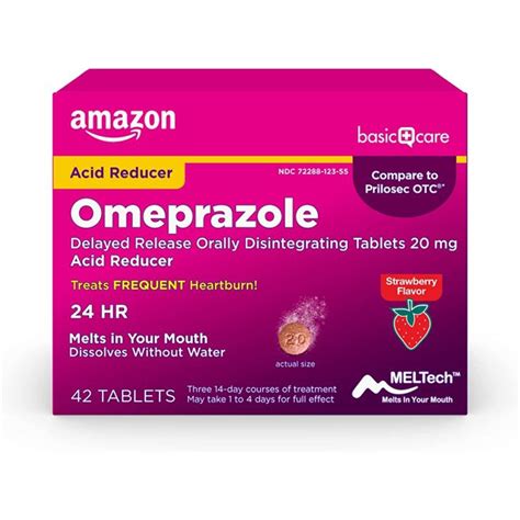 Basic Care Omeprazole Delayed Release Orally Disintegrating Tablets Strawberry Flavor 42 Count