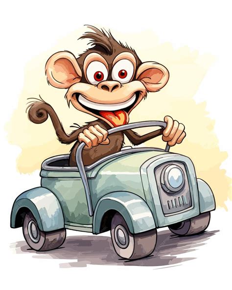 premium vector  cartoon   monkey driving  car   monkey