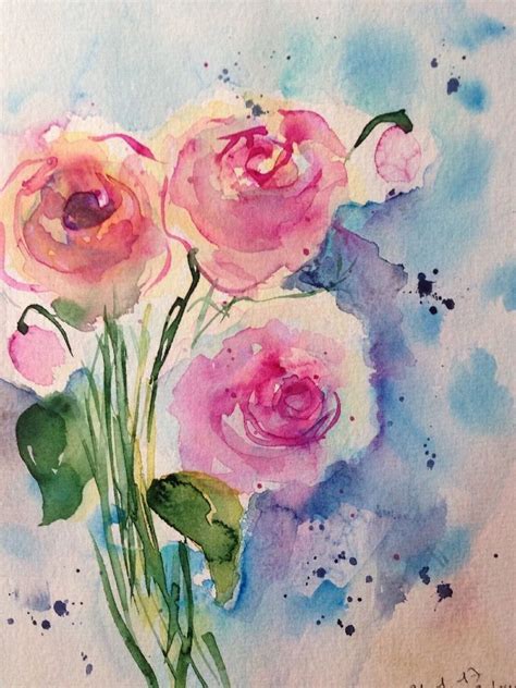 Original Aquarell Aquarellmalerei Bild Kunst Rosen Blumen Watercolor