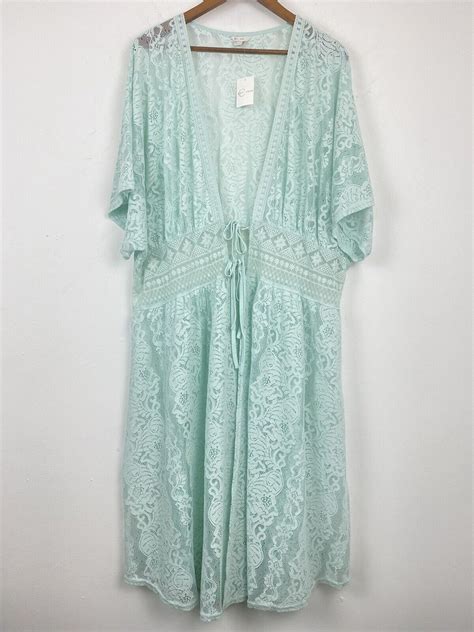 Cato Plus Size 26 28W Womens Mint Green Floral Lace Swimsuit Coverup