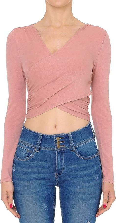 Shezpretty Womens Deep V Neck Long Sleeve Unique Cross Wrap Sexy Slim Fit Tops At Amazon Women