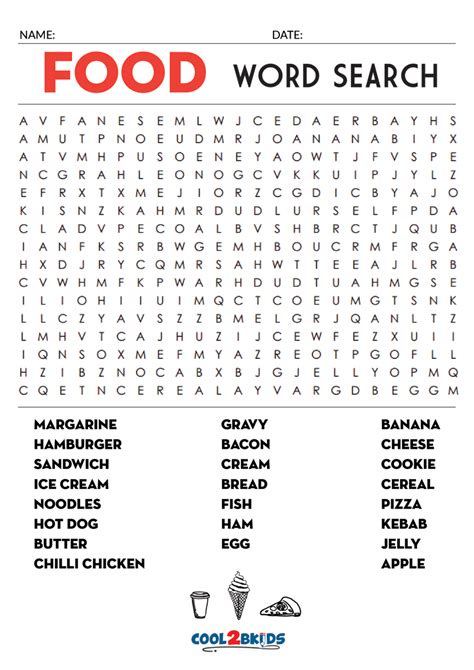 Printable Food Word Search Cool2bkids