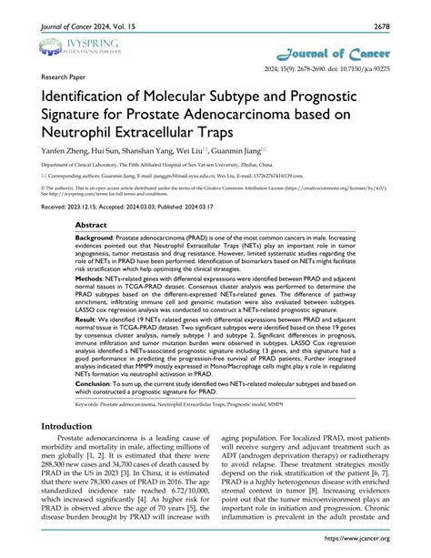 PDF Identification Of Molecular Subtype And Prognostic Signature For