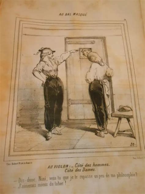 CARICATURE 1850 Au Bal Masqué Au Vilon Coté des Hommes et Coté des