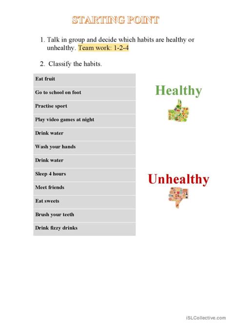 HEALTHY HABITS : English ESL worksheets pdf & doc