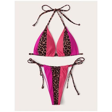 Swim Neon Bright Leopard Triangle String Bikini Pc Poshmark