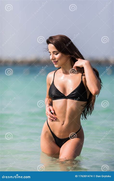 Beautiful Bikini Woman Posing A Body Of Water Stock Photo Image Of Face Paradise